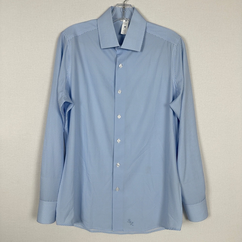 Stone Rose‎ Athletic Fit Dress Shirt Blue Check Stretch Men S